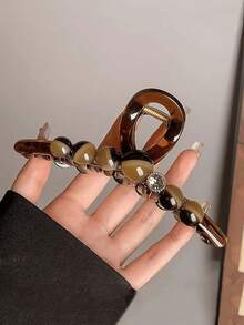 1个/12.5厘米秋冬时尚大号仿珍珠简约优雅发爪夹，适合派对、通勤、搭配服装，优雅发夹，女士发饰 - 咖色 - 查看 13