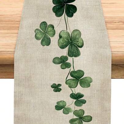 1 pieza Camino de mesa con trébol verde - Diseño natural pastel con flores de trébol vibrantes, perfecto para mesas de comedor, mesas de café y talla grande, decoración de mesa festiva | Patrón de trébol | Decoración de mesa duradera, decoración de trébol, tamaño 13x35,4/47,2/63/72/78,7 pulgadas