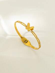 Brazalete de acero de titanio con diseño de mariposa, brazalete abierto de diseño único y no descolorido - Multicolor - Ver 2