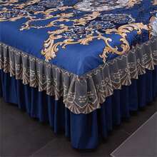 3pcs Lace Floral Printed Chiffon Bed Skirt Set (1 Bed Skirt + 2 Pillowcases), Comfortable Non-Slip Bedding Set, Suitable For Bedroom And Guest Room, Machine Washable, All Seasons - Parisian - View 3