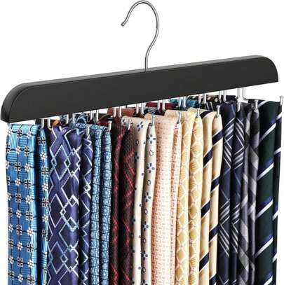 RESOVO Upgraded Tie Rack Hanger With 20 Foldable Metal Hooks, Space Saving Necktie Organizer For Men U2013 Large Capacity Tie And Belt Wooden Hanger For Closet - Black