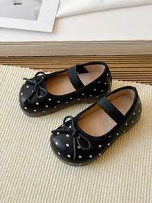 1 Pair Black Polka Dot Bow Pearl Design Soft Bottom Non-Slip Flat Baby Toddler Shoes, Suitable For Spring, Summer, Autumn And Winter - Black - View 6