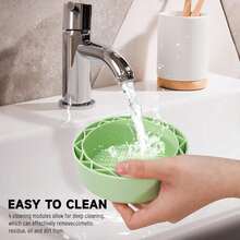 Esponja de silicona verde para limpiar brochas de maquillaje con bandeja de drenaje, limpiador de brochas de maquillaje, esponja para lavar platos - color sólido - Ver 7