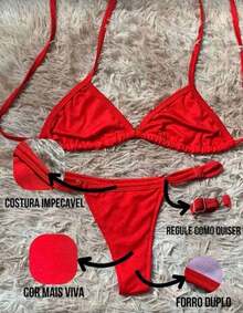 Women's String Bikini With Adjustable Straps – Exclusive Summer Tie-Up Style For Beach And Vacation - Red - View 3