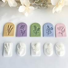 5pcs Spring Series Leaf & Daisy Shape Stamp Molds, Polymer Clay Mold Set, DIY Jewelry Pendant Tools For Clay Art - White - View 5