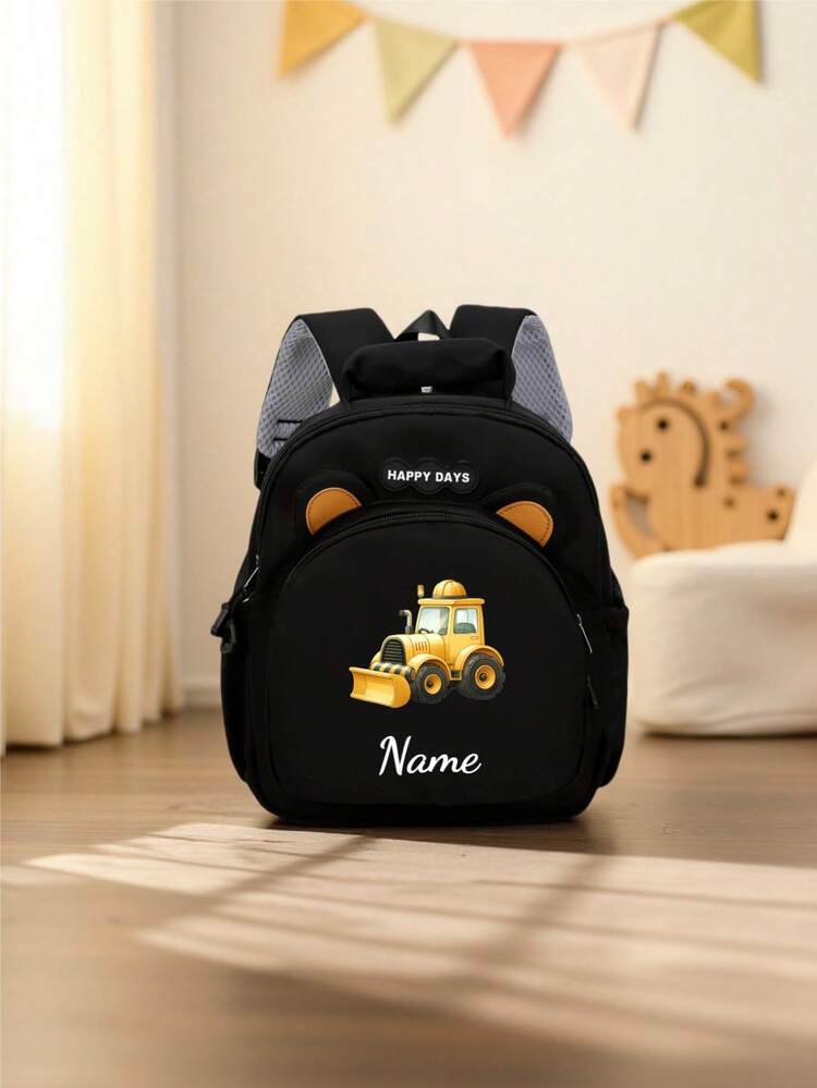 Customizable Mini Casual Multipurpose Black/Brown Backpack With Cute Cartoon Bear Print, Nylon Zipper. This Latin Dance And Fitness Backpack Can Be Personalized With Your Name Or Holiday Greetings. Customizable With Name, Letters, Lucky Numbers, Etc. Suitable For Travel, Outings, Dance, Exercise, Birthday Gifts, Souvenirs, Back-To-School Gifts, Christmas And New Year Gifts. - Black - Excavator - View 25