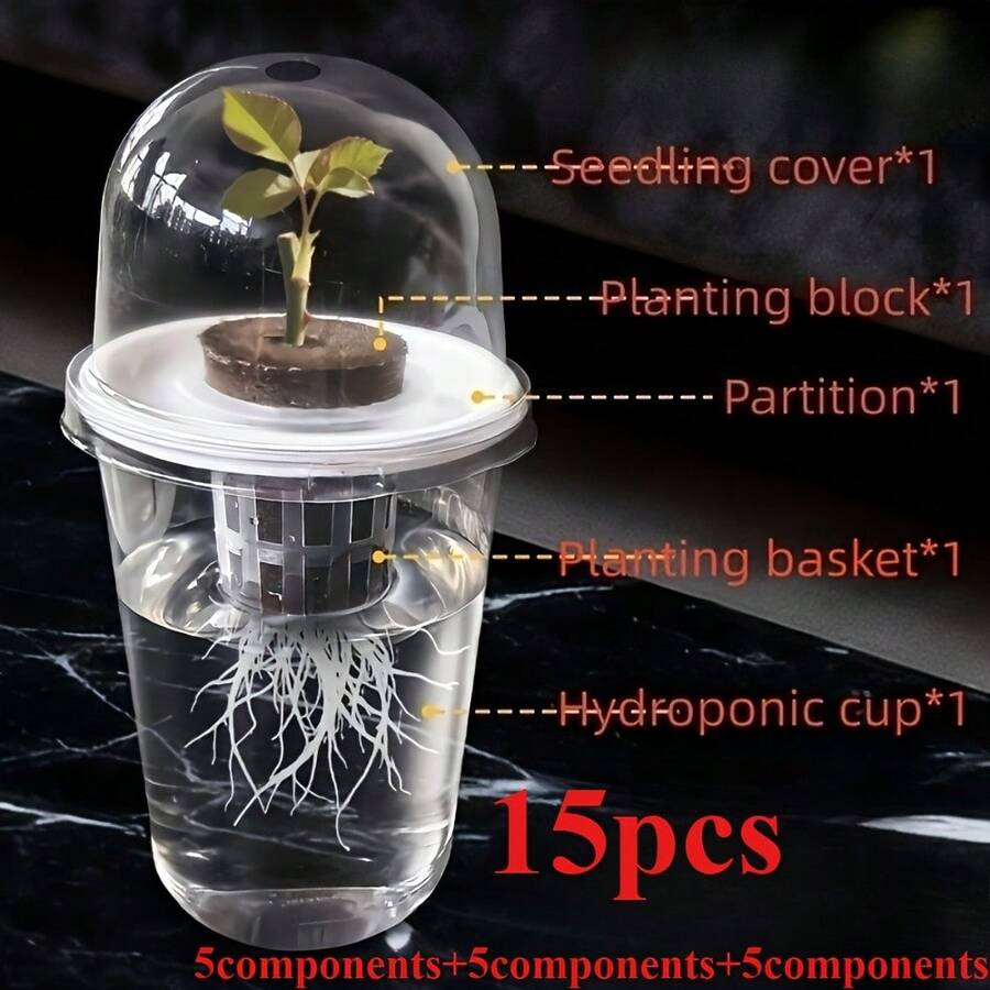 15件套水培种植套装(5个组件+5个组件+5个组件),水培种植盆,透明圆柱形,高透明密封水培杯,透明设计便于观察根系生长,小孔设计便于通风且不阻碍根系生长 - A - 查看 1
