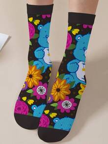 1 Paar personalisierte Damen Socken mit Care Bears, 360 Grad Digitaldruck mit interessanten Motiven wie Cheer Bär, Wish Bär, Herz Bär, Angel Bär, Grumpy Bär, modisch und minimalistisch, geeignet für den täglichen Gebrauch und als Geschenk zur Graduierung/zum Geburtstag - Verschiedenfarbig - Übersicht 1