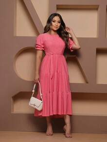 Women's Midi Dress, Three Marias Style, Lace Knit, Wedding, Evening, Formal And Nighttime, Elegant And Casual - 淺粉紅色 - 查看 3