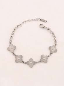 1件装不锈钢四叶草吊坠手链，女士时尚18K镀金优雅幸运草链手链首饰 - 手鍊 - 查看 9