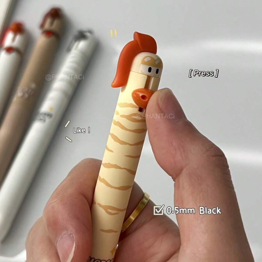 4支/套 小马造型中性笔，0.5毫米速干黑色墨水，创意动物图案书写笔，办公用品 - 套裝 - 查看 1