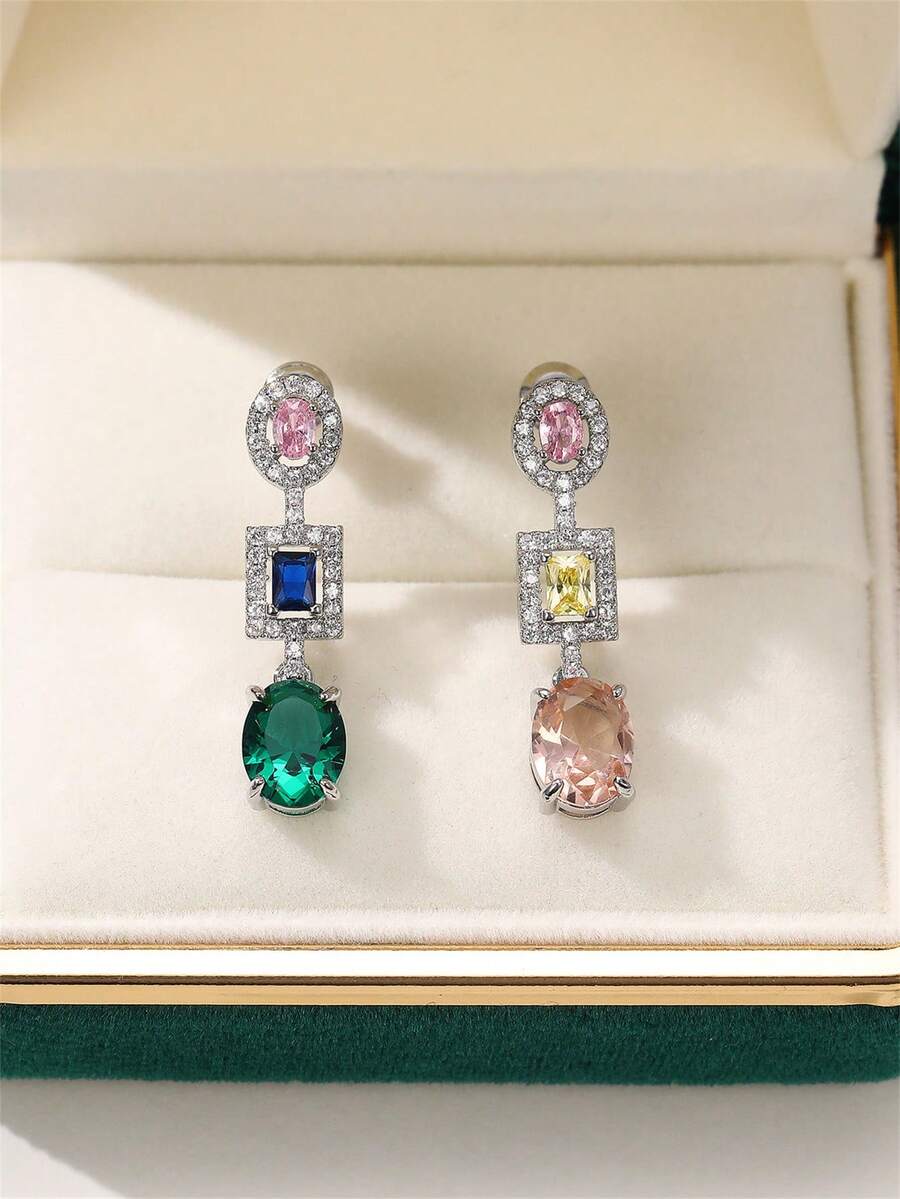 一对优雅的立方氧化锆水滴耳环，适合女性佩戴，可用于婚礼、订婚、周年纪念、派对、情人节等场合。 - 1# - 查看 1