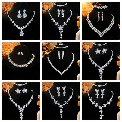 2pcs/Set Fashionable Minimalist Colorful Cubic Zirconia Crystal Necklace And Bracelet Jewelry Set, Versatile For Dates, Parties, Anniversaries, Birthdays, Valentine's Day, Ideal Gift For Women, Mothers, Mother's Day