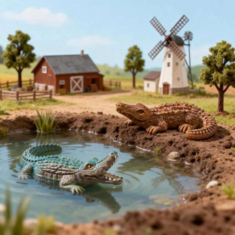 SHAMLESS Realistyczny miniaturowy model krokodyla, realistyczna figurka kolekcjonerska krokodyla z żywicy, odpowiednia do dekoracji regału/biura/domu/samochodu, miniaturowy domek dla lalek w stylu wróżek, kolekcja prezentów