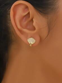 一对优雅可爱复古海滩度假贝壳造型闪亮立方氧化锆耳钉，小巧精致，适合女性和女孩日常佩戴 - 彩色 - 查看 7