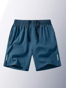 3pcs Men's Sports Shorts, Quick-Dry Breathable Drawstring Elastic Waist Shorts For Running, Gym, Beach, Basketball - Lake Blue - View 3