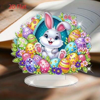 2D Flat Diamond Painting - Rabbit And Easter Eggs, Meaningful Handmade Holiday Gift