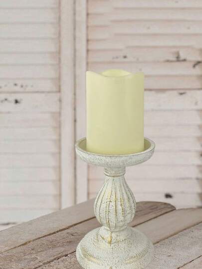 1 st vintage ljusstake i trä med slitage, antik romersk kolonnstil, lämplig för heminredning, rumsinredning, bordsdekor, bröllopsdekor, högtidsdekor