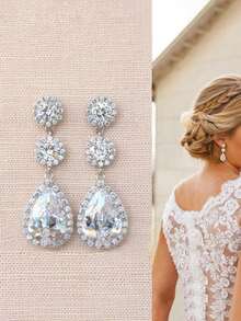 1 Pair Romantic Cubic Zirconia Drop Earrings For Women For Wedding Engagement Anniversary Party Jewelry Valentine's Day Gift - 1# - View 3