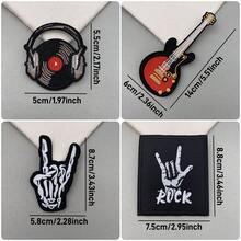 6片朋克摇滚刺绣熨烫贴片，复古音乐主题元素，适用于服装、帽子、鞋子、行李箱、T恤、夹克等，包含摇滚手势、吉他、夹克、音乐符号等图案。 - C - 查看 9