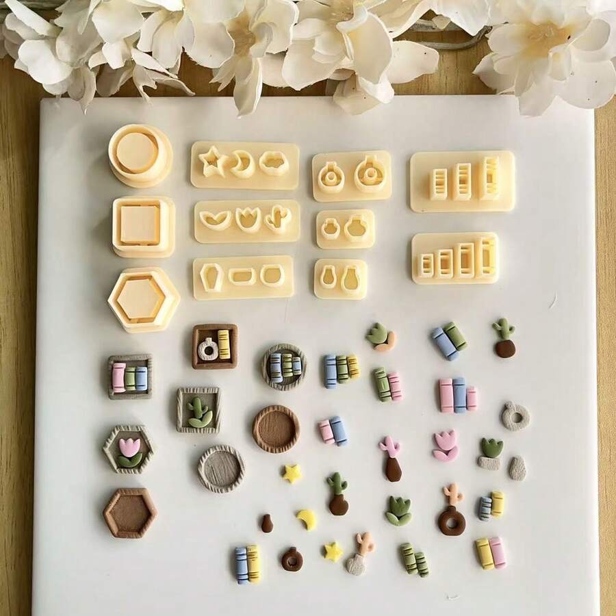 Molde de arcilla polimérica para miniestantería, molde de arcilla polimérica para miniplantas y serie de libros, adecuado para pendientes DIY y elaboración de joyas, diseño de pendientes hechos a mano, artesanía creativa - Amarillo - Ver 1