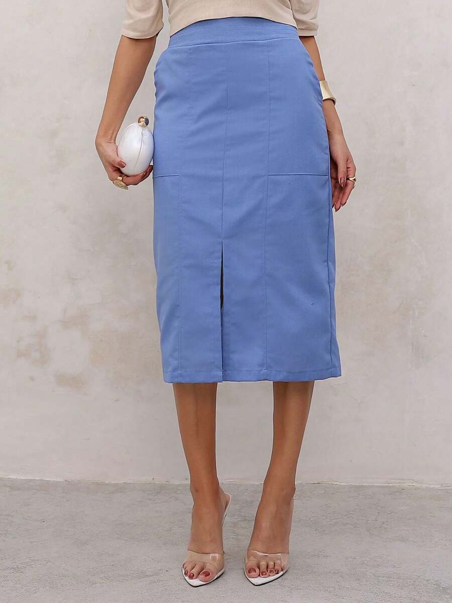 Saia Midi Feminina De Linho Com Fenda Estilosa E Cintura Flexível  e Elegante