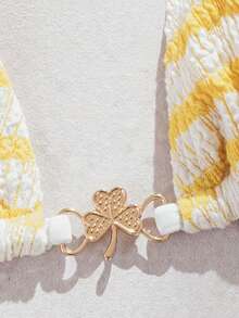 女士条纹挂脖比基尼套装，适合夏季海滩度假 - 黃白條 - 查看 2