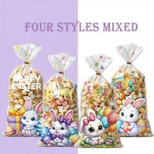 50 túi quà Phục Sinh hình thỏ hoạt hình, thiết kế thỏ dễ thương với dây rút vàng, phù hợp cho nhiều sự kiện tiệc tùng và đóng gói quà tặng. - Xem 4