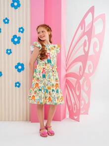Girls' Party Dress, Blue With Print - Sizes 6, 8, 10, 12 And 14 Years - Màu vàng - Xem 7