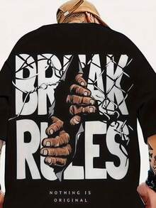 Men's T-Shirt With Hand Print On The Back. 100% Cotton Short-Sleeved Shirt With A Round Neck And A Modern, Casual Style. - màu đen - Xem 2