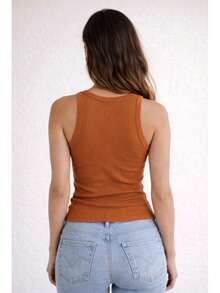 Women's Basic Ribbed Premium Sleeveless Tank Top, Comfortable, Fitted To The Body, Casual, Gym, Everyday, Women's Fashion - 駝色 - 查看 3