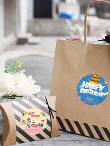 1 Roll Birthday Cake Pattern Stickers, Cartoon Envelope Gift Packaging Box Sealing Decorative Stickers - Sticker - View 9