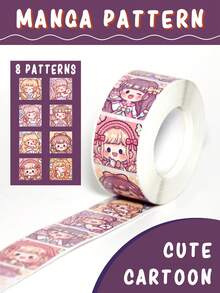 1 Cuộn Giấy Dán Hình Cô Gái Hoạt Hình, Hình Dán Tròn Thủ Công Anime, Đồ Dùng Sổ Lưu Niệm, Văn Phòng Phẩm, Hình Dán Vui Nhộn - nhãn dán - Xem 6