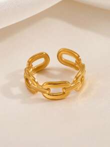 1pc 18K Gold Plated Stainless Steel Geometric Ellipse Open Ring, Suitable For Women's Daily, Party Wear, Holiday Gift - Gold - View 4