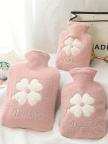 One 500L/1000L Pink Thickened Winter Four-Leaf Clover Plush Hot Water Bag, Cold And Hot Embroidered Water Bag - Hot Water Bottle - View 4