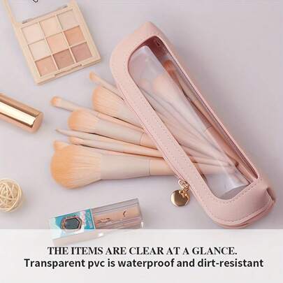 透明化妆刷收纳包，便携简约大容量，适用于眉笔、眼影刷等