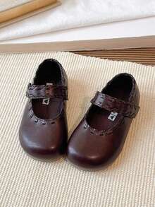 1 Pair Brown Patterned Cute Fashionable Pearl Design Soft Bottom Non-Slip Flat Baby Toddler Shoes, Suitable For Spring, Summer, Autumn And Winter - Brown - View 4