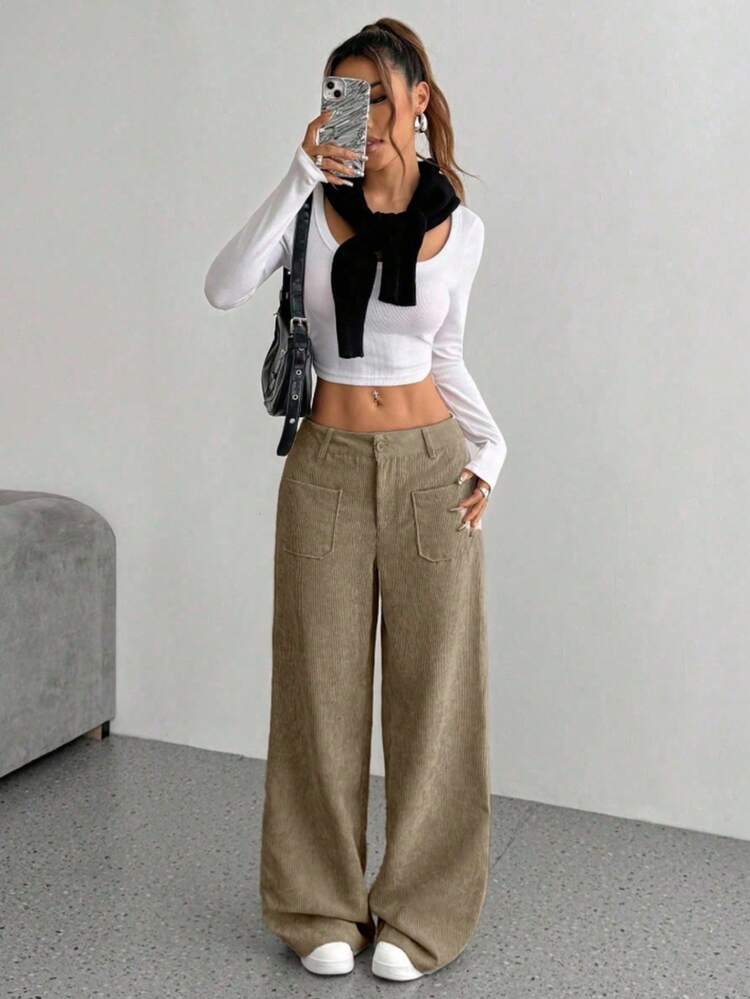 ADD MODA REF AS2016 ELEGANT AND VERSATILE ROPE FUR PANTACOURT PANTS - 棕色 - 查看 4