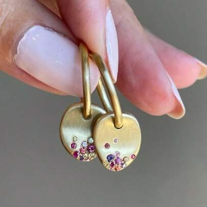 컴팩트 구리 합금 상감 다채로운 큐빅 지르코니아 금도금 펜던트 귀걸이 - 여성용 패션 액세서리