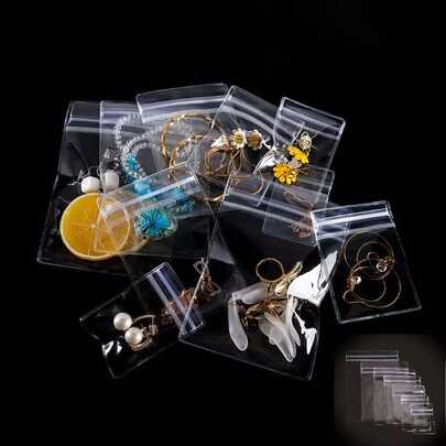 50pcs Transparent Square PVC Jewelry Storage Bags, Suitable For Storing Various Jewelry At Home And On The Go