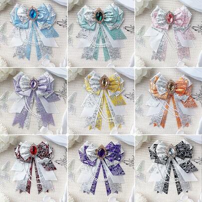 1pc Cute Decorative Brooch Bow Tie, 12 Colors Vintage Gemstone Custom Laser Ribbon Handmade DIY Finished Product, Otaku Idol Fan Cheering Stick, Backpack Decoration, Cartoon Anime Game Cosplay Outfit Accessory