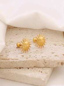 1 par de pendientes de tuerca de acero inoxidable con diseño de mini sol para mujer, joyería impermeable para perforación de cartílago y trago de la oreja - pendientes - Ver 4