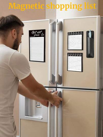 Magnetic Refrigerator Note Board - Shopping List Memo, With Magnetic Pen Pouch, Detachable Magnetic Notes, Minimalist Creative Line Magnetic Notebook, For Shopping List And To-Do List (Pen Not Included), Decorate Your Refrigerator