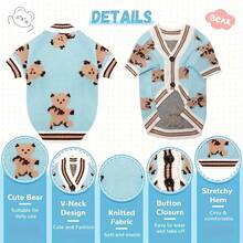 Cartoon Dog & Cat Print Cardigan Sweater, Autumn/Winter Cute Bear & Pet Dog/Cat Full Print Sweater Cardigan For Small/Medium Pets - Baby Blue - View 11