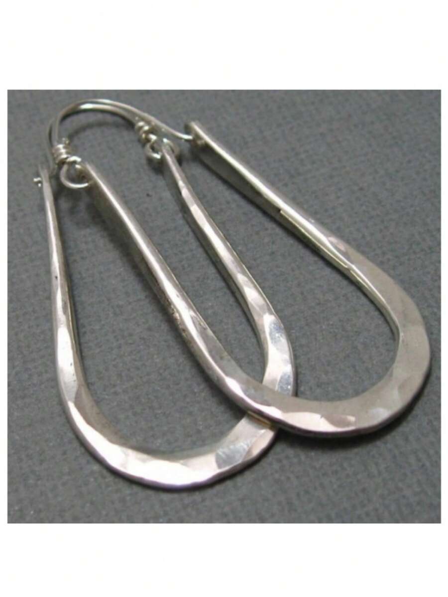 1 Pair Minimalist Retro Silver Hoop Earrings, Versatile Jewelry Accessory For Daily Wear And Parties, Imitation Jewelry Accessory - Antique Silver - View 1
