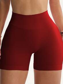 Women's High Waist Fitted Cycling Shorts - Hidden Lift And Tummy Control, | Essential Halloween Outfit, High Waist Skinny Cycling Shorts, Lift And Shaping, Perfect For Halloween Party - Red - View 2