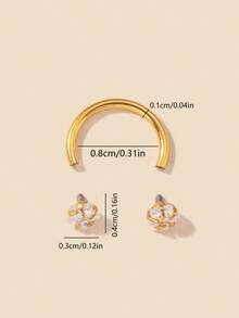 1pc Fashionable Gold Bar Nose Ring, Inlaid With Shiny Cubic Zirconia Star - Double-Headed C-Shape Earring Design - Low Allergenic Nose Accessory, Showcasing Elegant Feminine Charm - Nose Ring - View 5