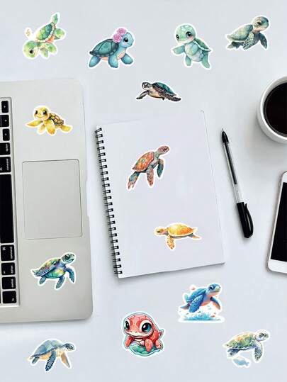 50pcs Ocean Creature Stickers, Colorful Cartoon Sea Turtle Stickers For Luggage, Phone