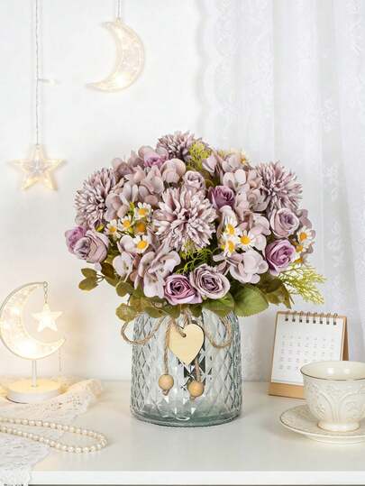 1PC 11.22inch Artificial Hydrangea, Rose, Daisy, Ball Chrysanthemum Combination Flowers Fake Flowers Suitable For New Year Party,Weddings Birthday Anniversaries,Fireplace & Table Centerpieces Garden Door Indoor Outdoor Home Decor, DIY Wreah, Gift,Table Centerpiece Decoration, Birthday Decoration, Indoor, Outdoor Decor, Fake Plastic Flower Bulk For Vase Decoration,Farmhouse Home Decoration,Boho Wedding, Rama Decoration,Valentine's Day Gift