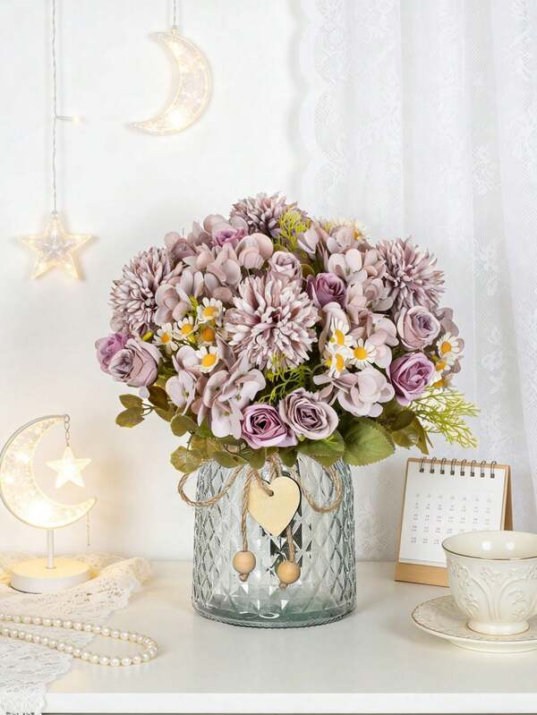 1PC 11.22inch Artificial Hydrangea, Rose, Daisy, Ball Chrysanthemum Combination Flowers Fake Flowers Suitable For New Year Party,Weddings Birthday Anniversaries,Fireplace & Table Centerpieces Garden Door Indoor Outdoor Home Decor, DIY Wreah, Gift,Table Centerpiece Decoration, Birthday Decoration, Indoor, Outdoor Decor, Fake Plastic Flower Bulk For Vase Decoration,Farmhouse Home Decoration,Boho Wedding, Rama Decoration,Valentine's Day Gift